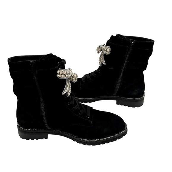 KURT GEIGER Sutton Bow Boot Black Suede Crystal Eagle Bow - Picture 10 of 16
